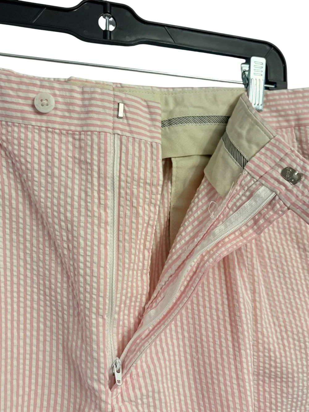 Berle Pink/White Pleated  Striped Seersucker Mens Shorts sz 34”